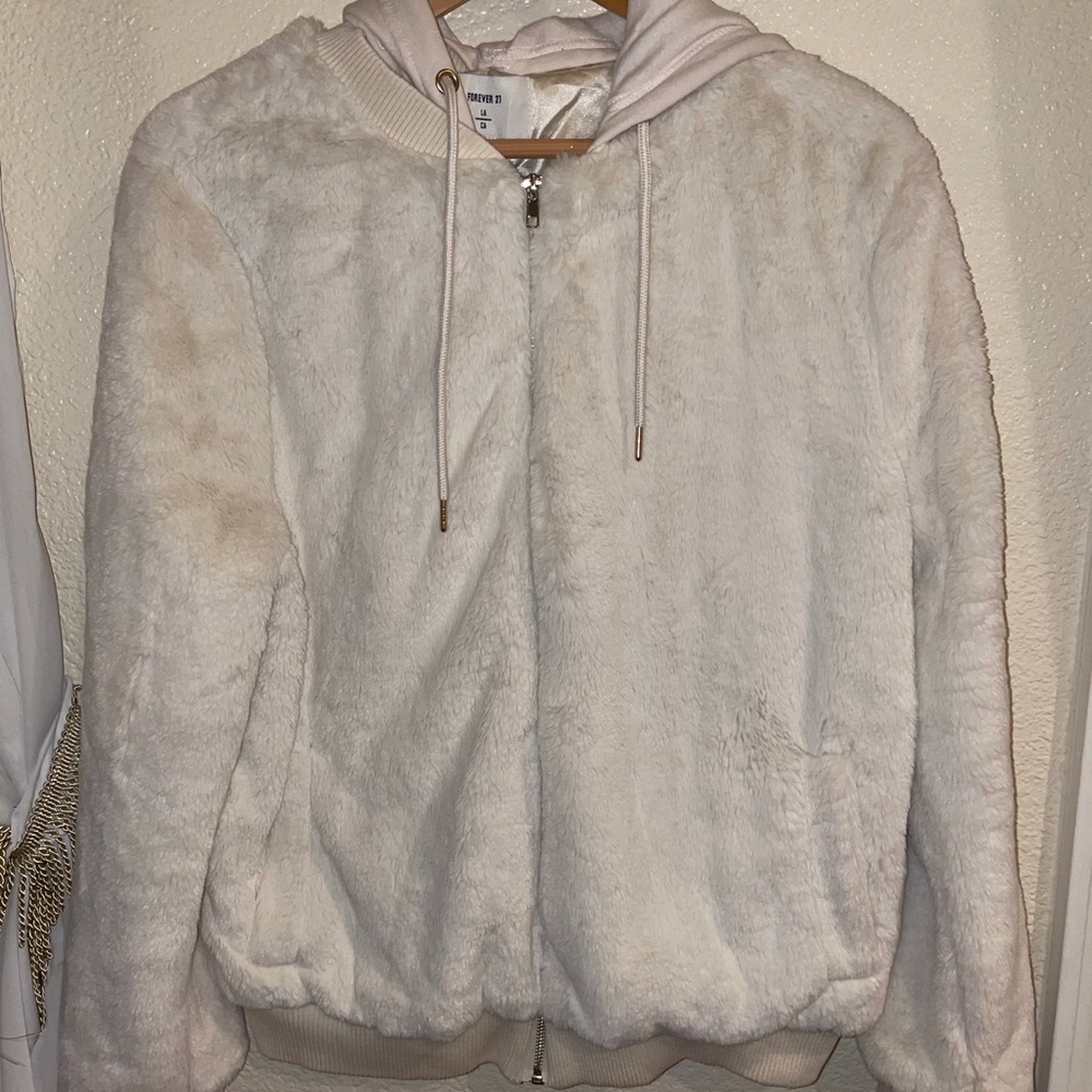 Forever 21 Hooded Faux Fur Jacket - Large